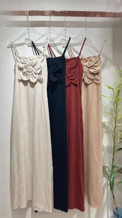 Long Flower Application Dress